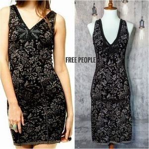 Free People Starstruck knit jacquard beaded dress, size Medium, black & gray